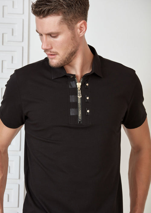 Black Gold Zipper Rivet Polo