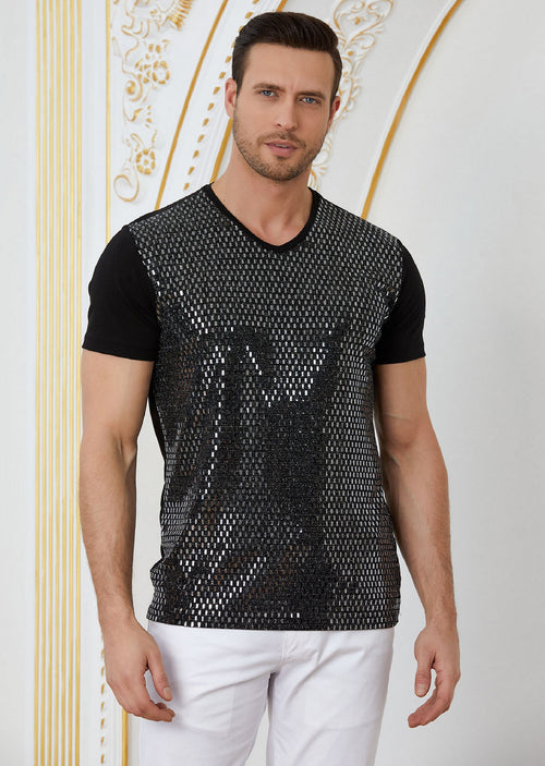 Black Silver Square Spandex Tee