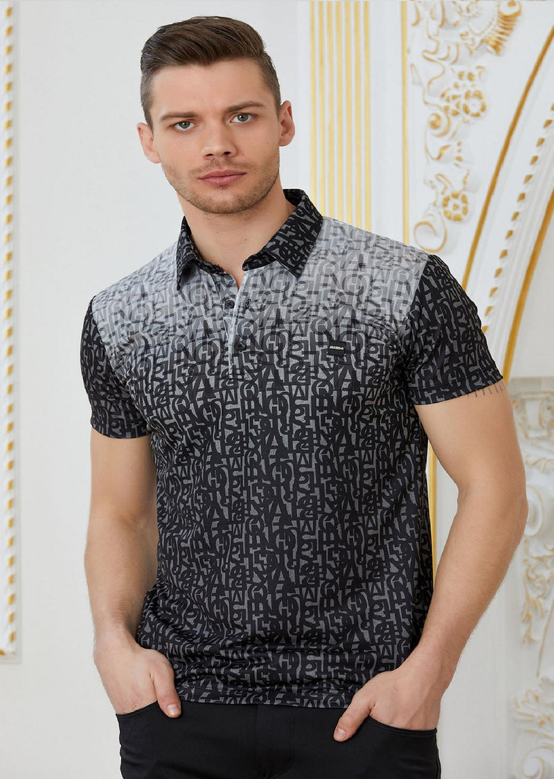 Black Alphabet Scattered Print Polo