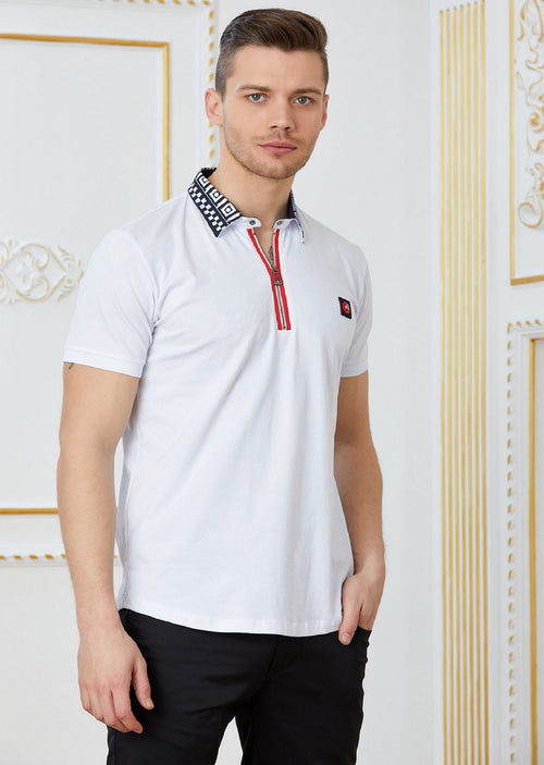 White Red Greca Motif Polo