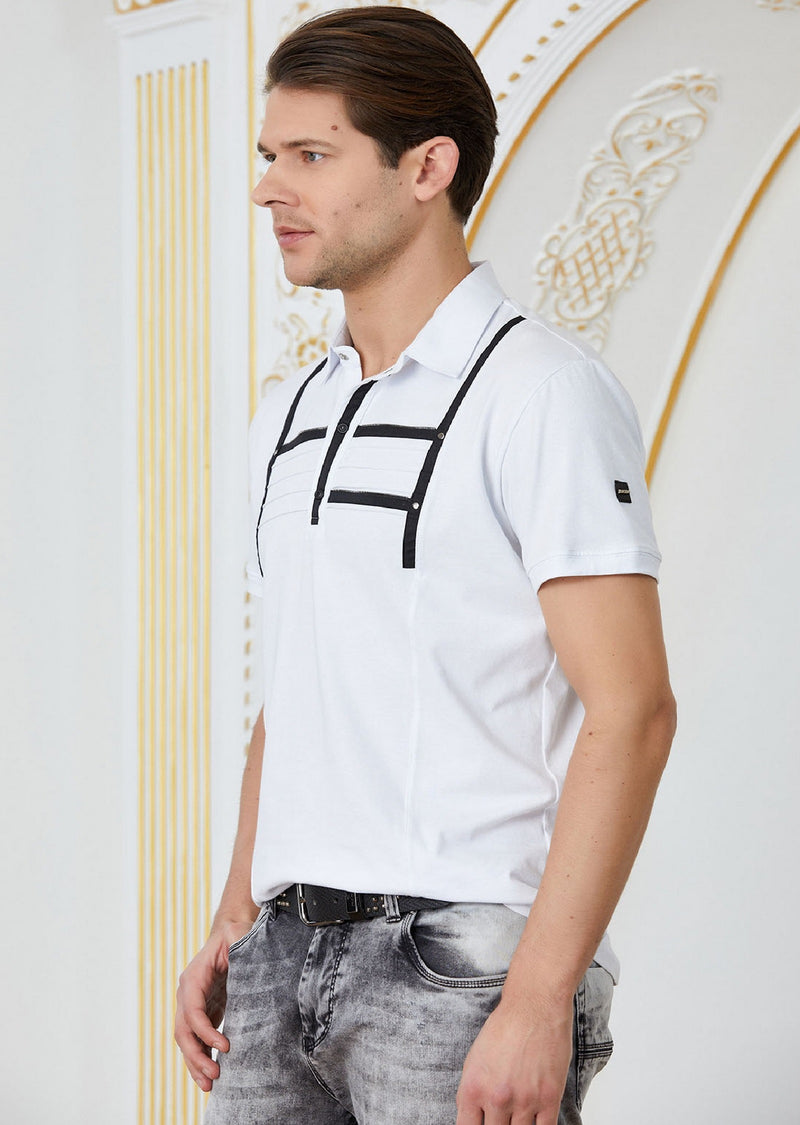 White Black Ribbon Zipper Polo