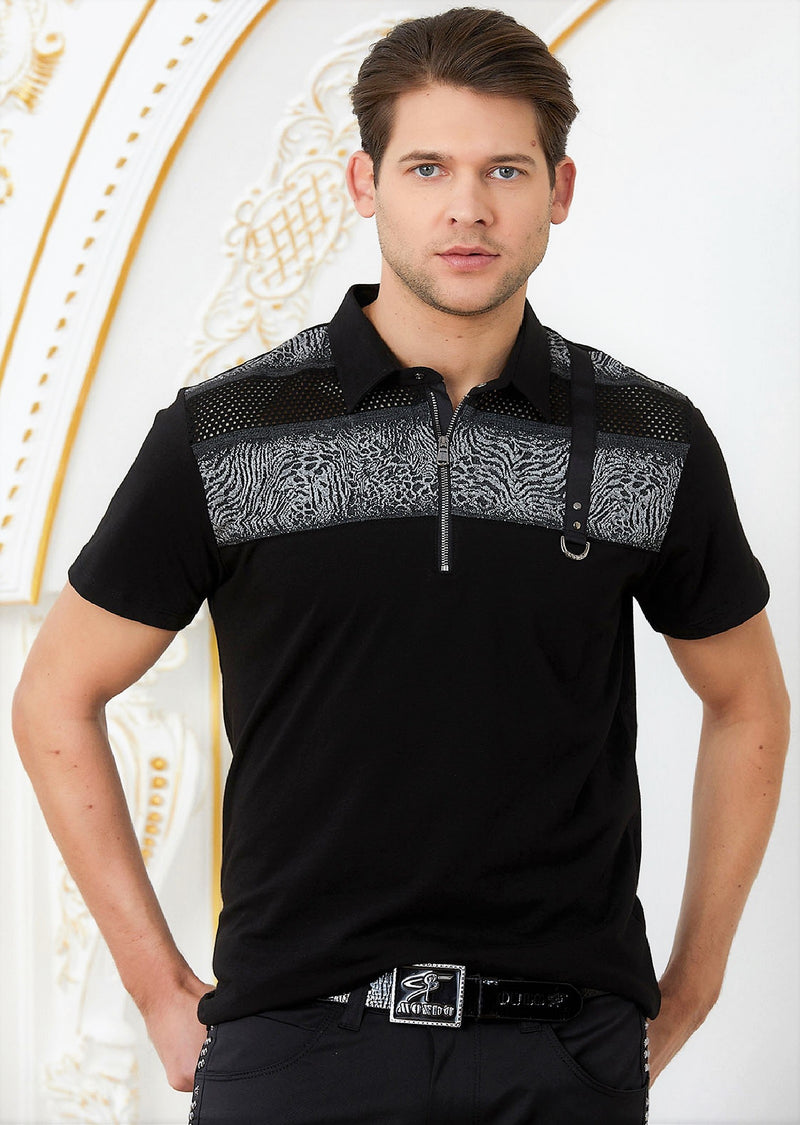 Black Zipper Mesh Polo