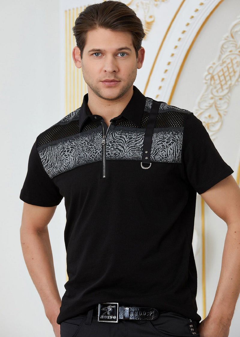 Black Zipper Mesh Polo