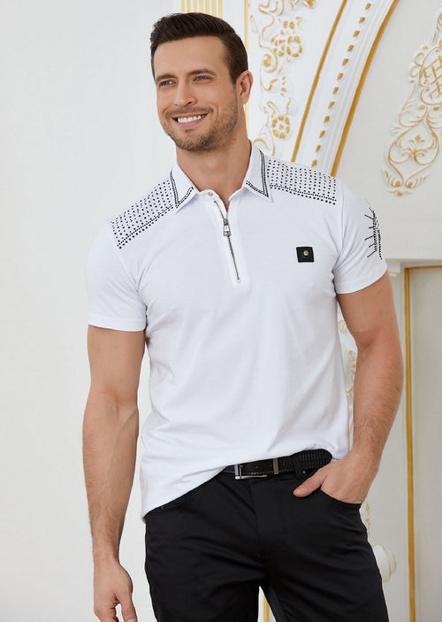 White Black "Vegas" Studded Polo