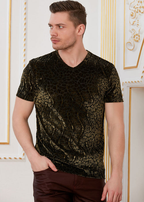 Green Reptilian Velvet V-neck Tee