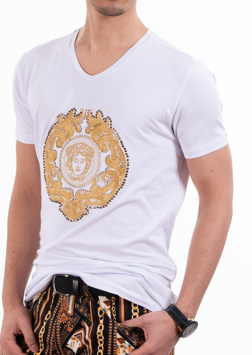 White Gold Victorian Rhinestone Tee