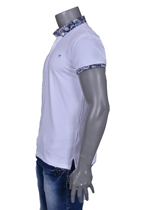 White Printed Detailed Collar Polo