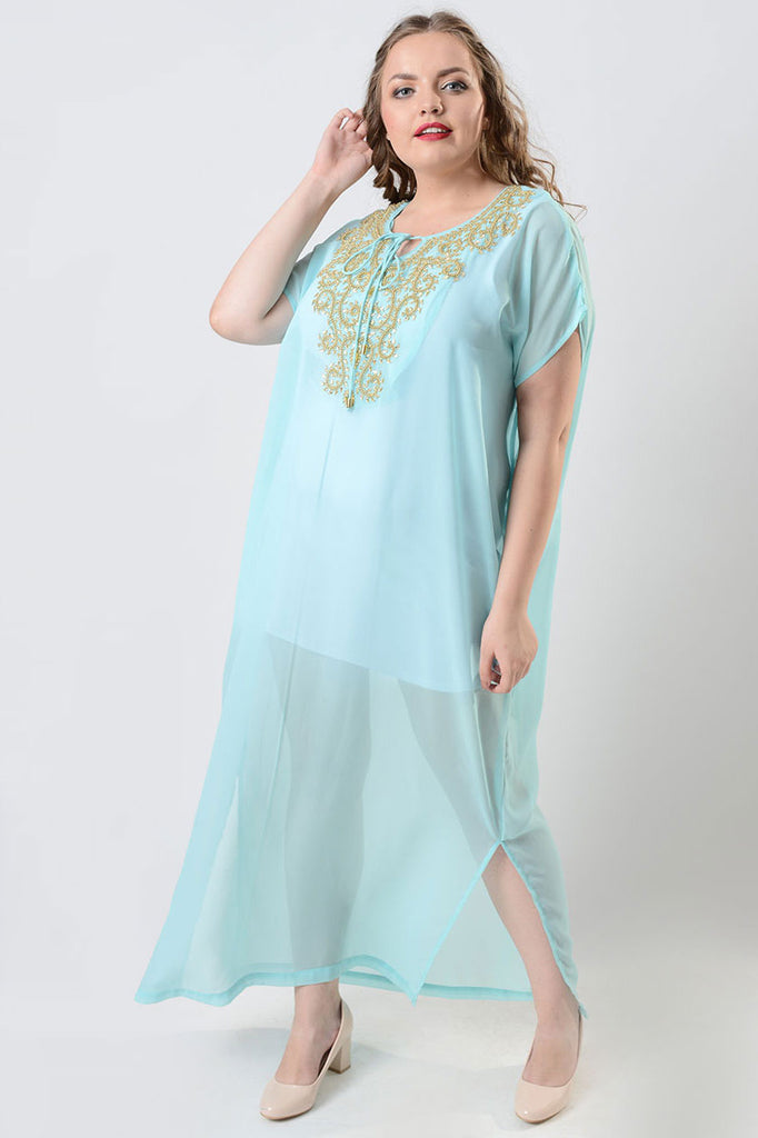 Living with beads blue sheer kaftan dress#N# #N# #N# – CurveGirl