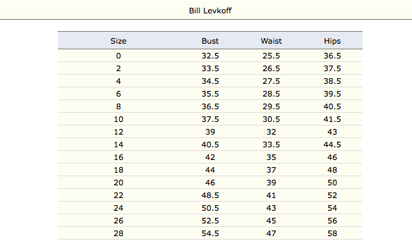 Bill Levkoff Size Chart – 7th Avenue Fashions