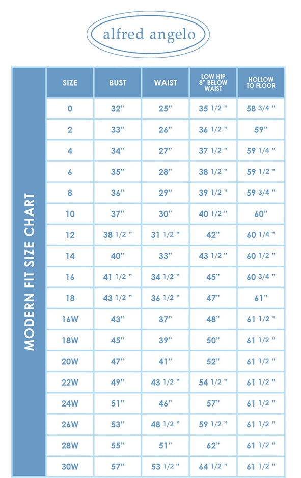 Alfred Angelo Size Chart Bridal