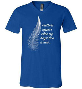 Feathers Appear When My Angel Son Is Near Unisex V-Neck - Guardian Angel Collection