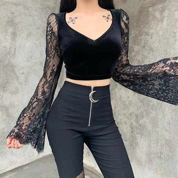 Vintage Elegance Crop Top | Goth Crop Top - Gothic Babe Co