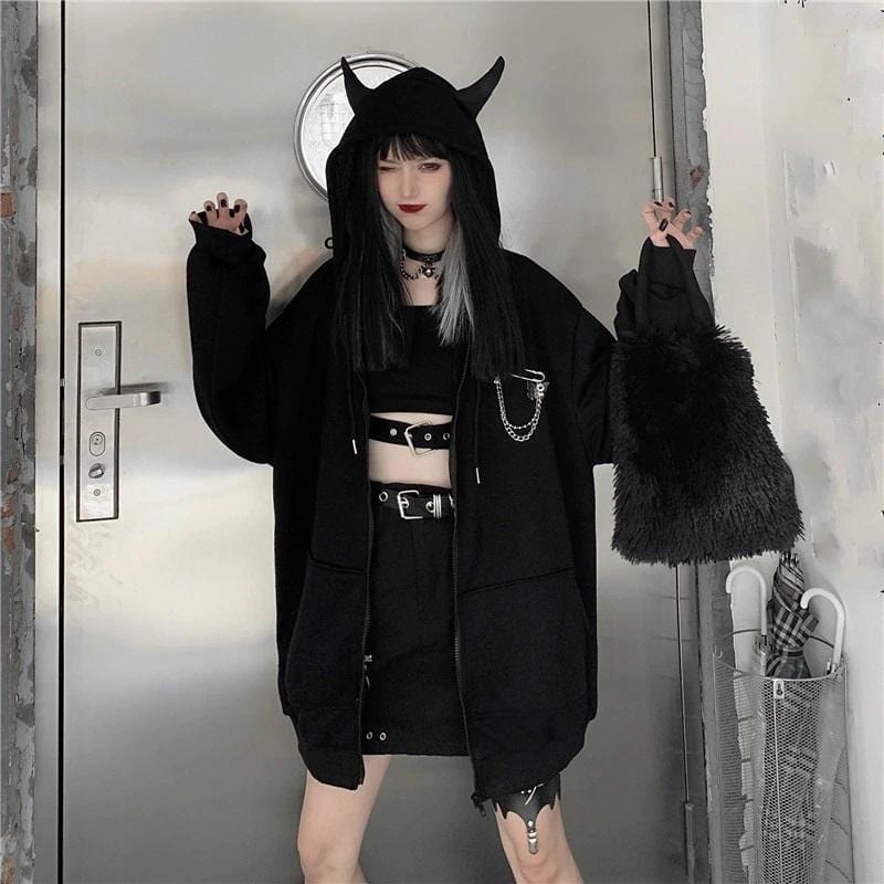 Fuzzy Devil Hoodie - Gothic Babe Co
