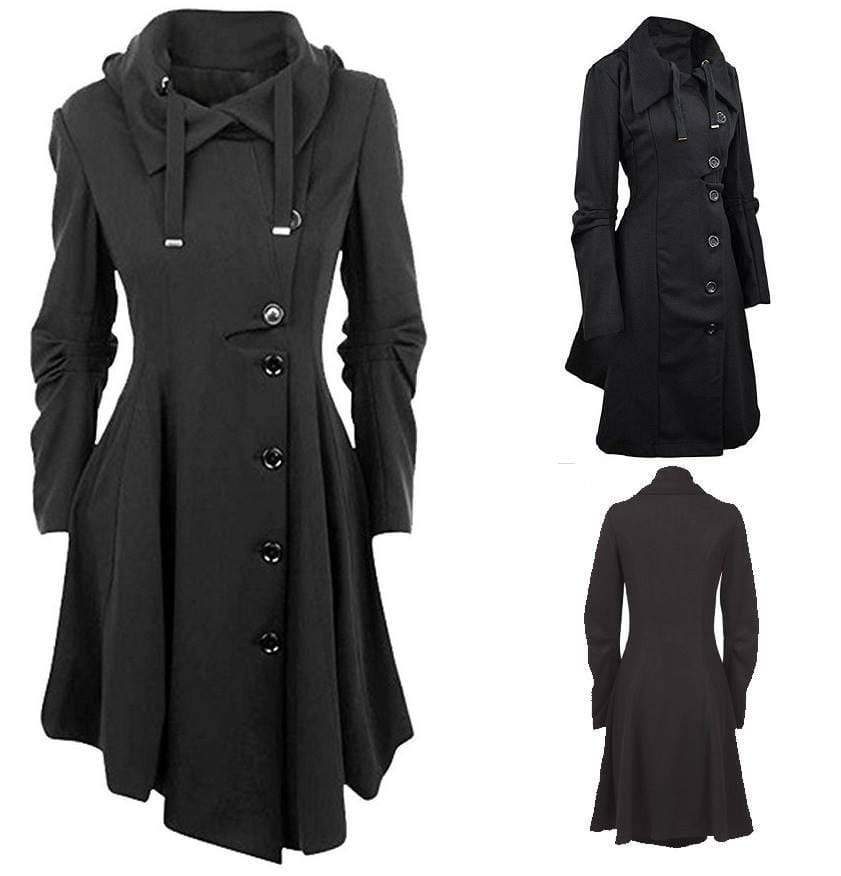 Elegant Single-Breasted Black Gothic Coat – Gothic Babe Co