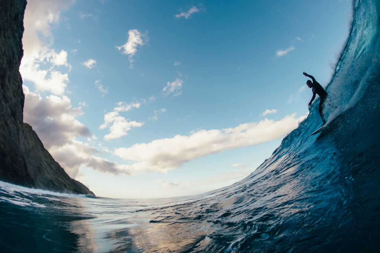 On one of their few sessions not marred by stormy winds, Ramón Navarro finds speed on a long righthander that breaks onto the island’s steep and rocky shores.