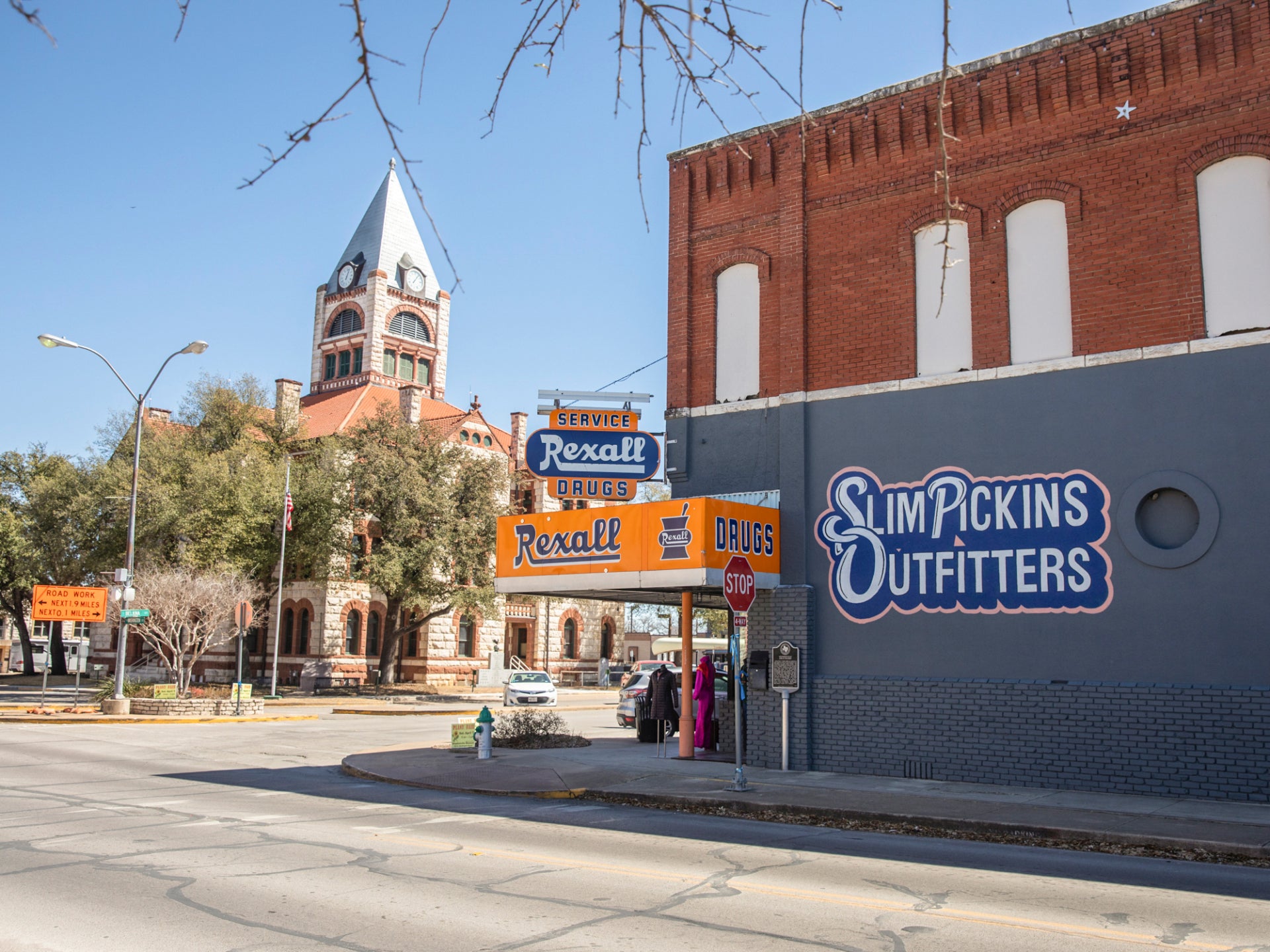 Slim Pickins Outfitters resides in downtown Stephenville, Texas, just a few yards from the county courthouse and its Confederate monument.