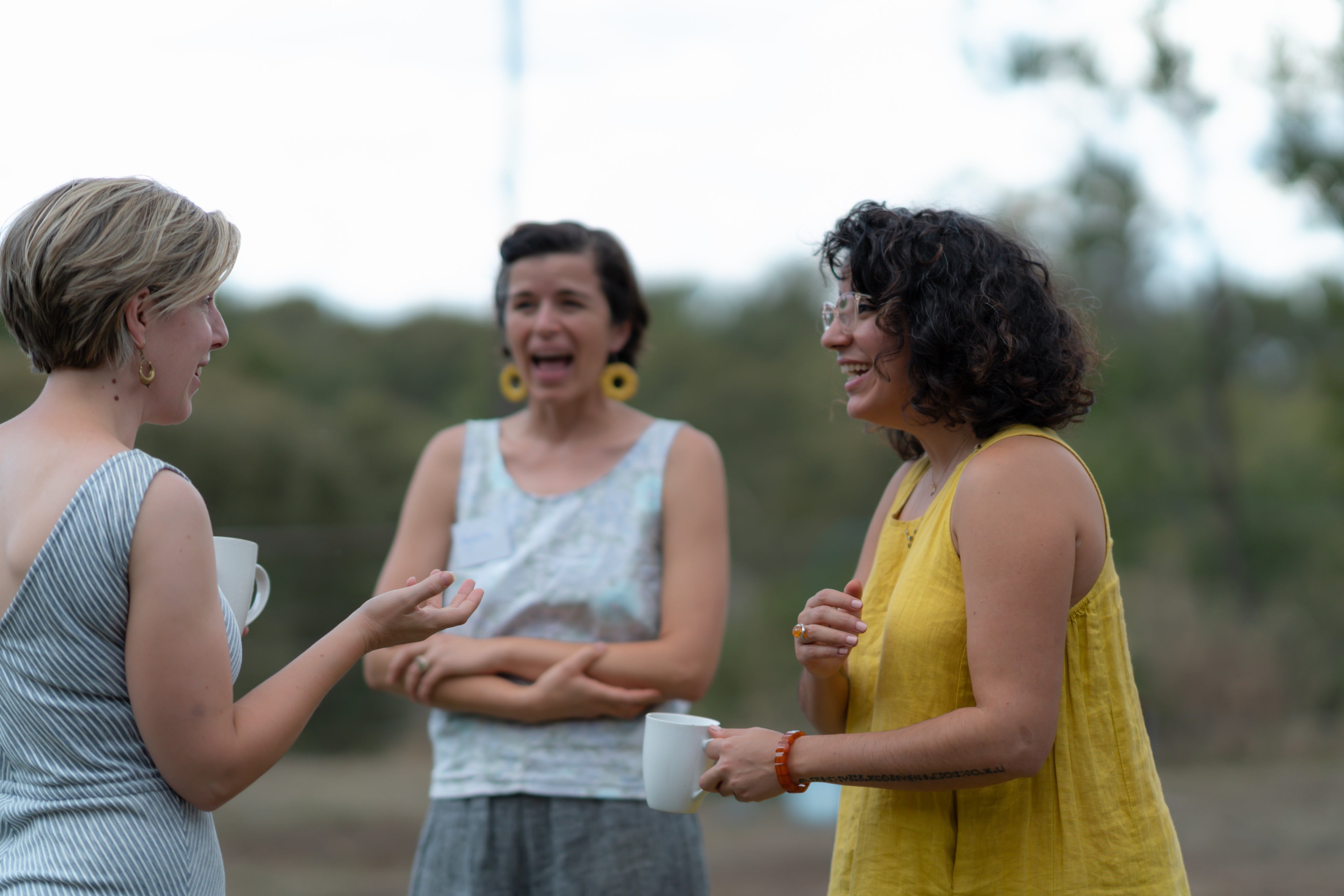 WELA’s Victoria McKenzie-McHarg on a tea break with Ayesha Moss and Asmaa Guedira. “We need women making decisions at every level, we need to make that happen, how about it?” Photo: Ula Majewski