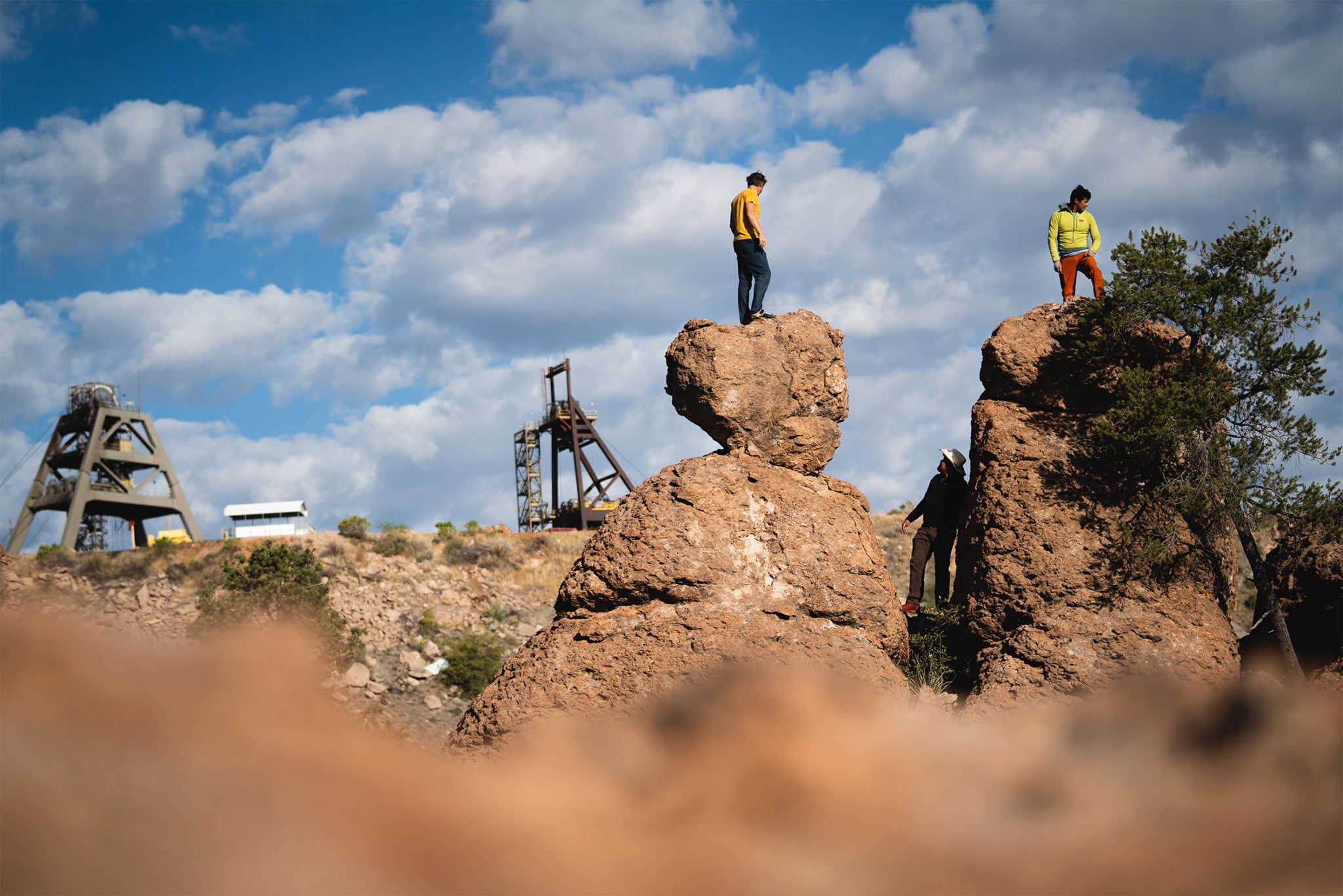 Tommy Caldwell, Aaron and Len get a closer look at the mine shaft already built at Oak Flat.