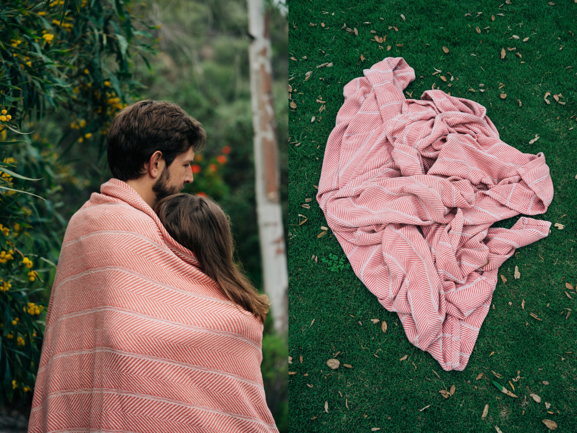 Left: Ian Ryan and Erna share a moment.  Right: The Blanket earns its characteristic grass stains—and charm.