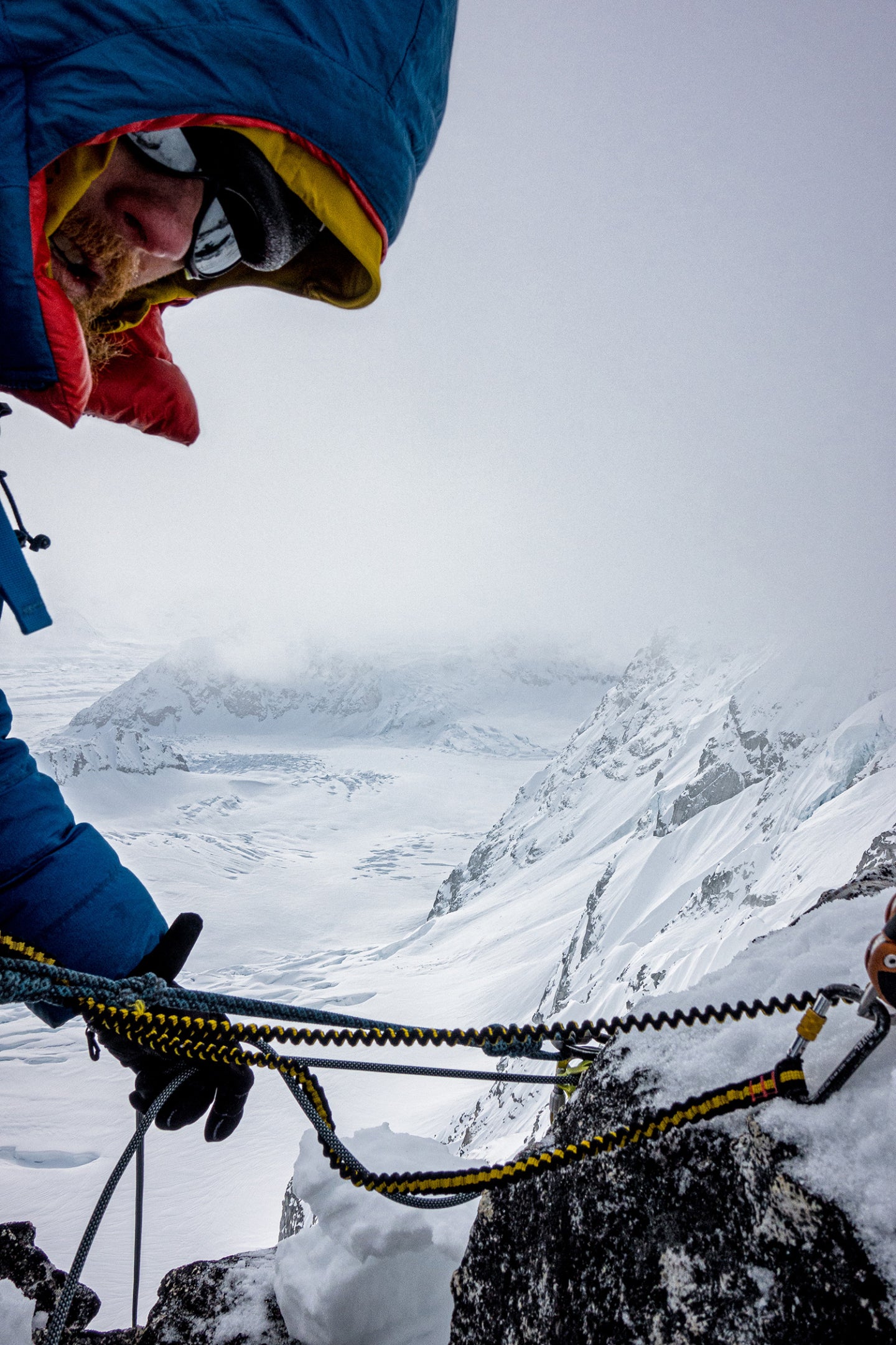 On belay in the Alaska Range—on a less sunny day.