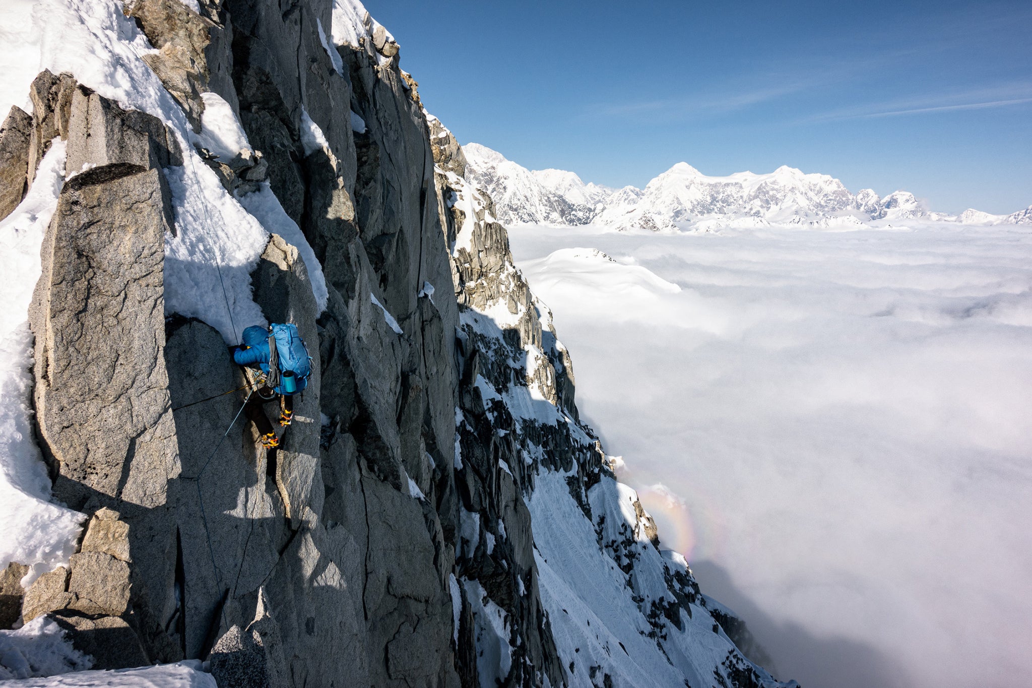 Grant enters into the unknown on the second unclimbed peak of the trip.