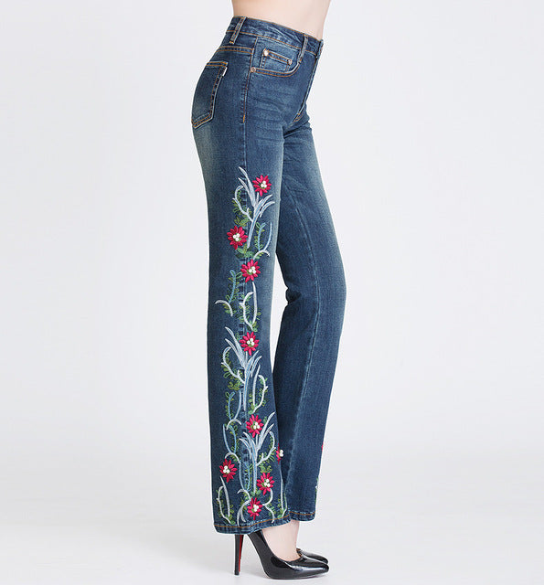 bell bottom embroidered jeans