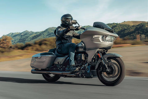 Classic sharknose fairing gets a bold new update on the 2023 CVO Road Glide, with a more aggressive snarl and new LED headlight arrangement with integrated turn signals