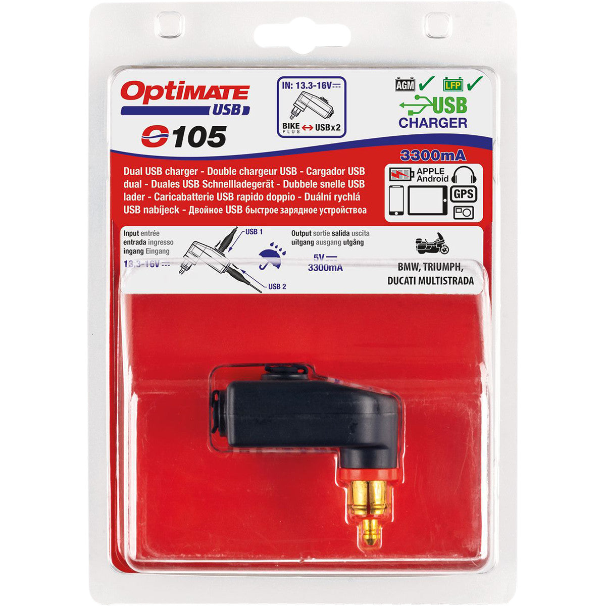 OPTIMATE USB O-105 SMART 3300mA DUAL OUTPUT USB CHARGER, BIKE PLUG – California Motorcycles
