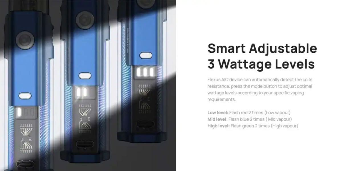 FLexus AIO pod kit by Aspire smart recognition and wattage settings