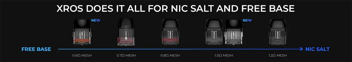 Xros 3 mini pods for free base and nic salt e-liquids