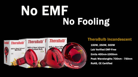 TheraBulb zero-EMF 150W, 250W, and 300W incandescent infrared bulbs