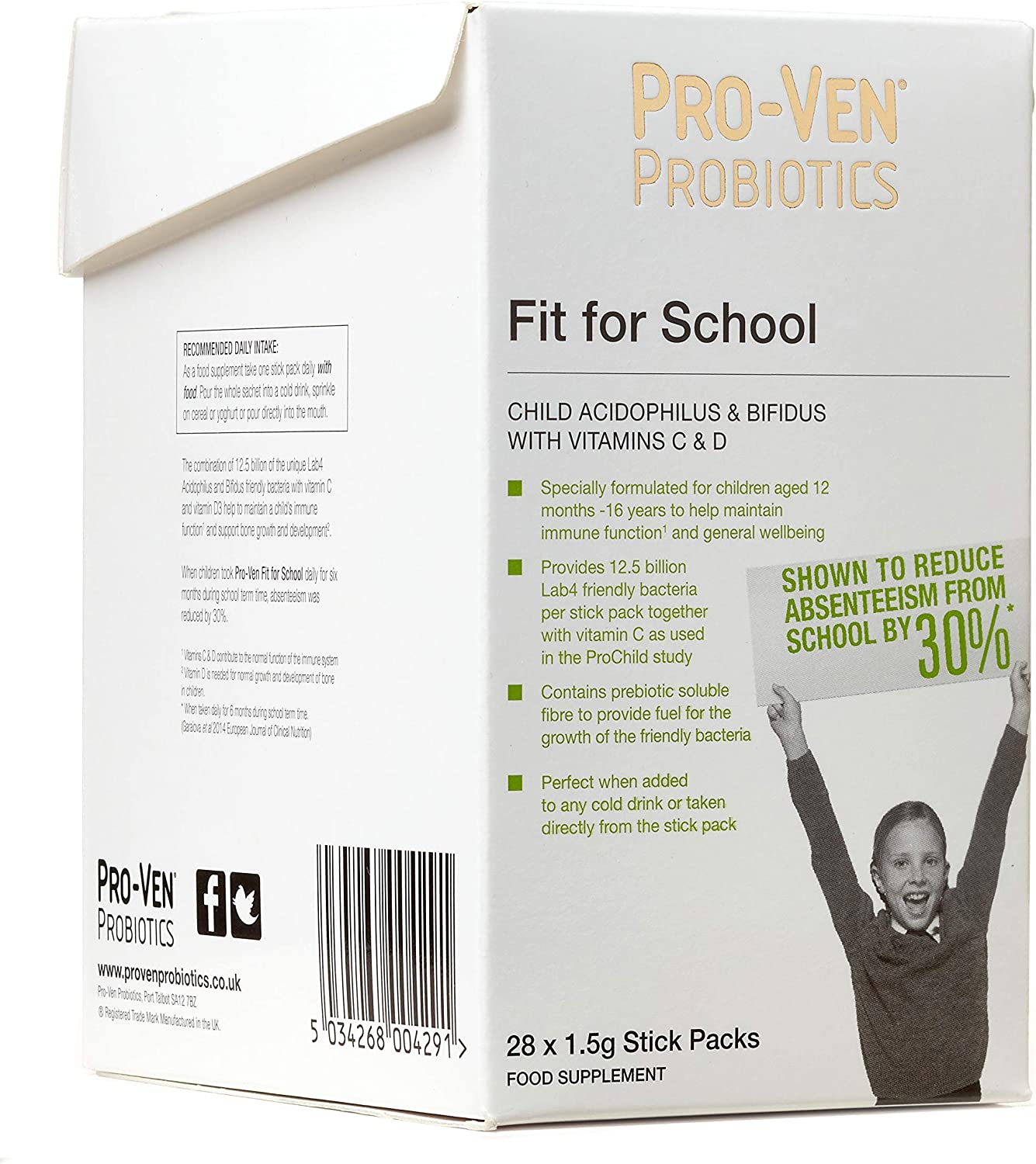 Pro-Ven Probiotics Fit For School Friendly Bacteria with Vit C & D for Children | 28 Sachets