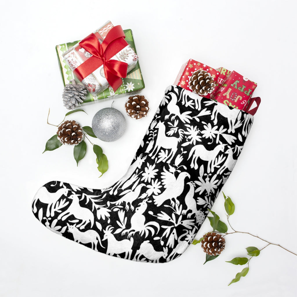 An Otomi Pattern Black and White Christmas Stockings – LuluBee+Kewi ...