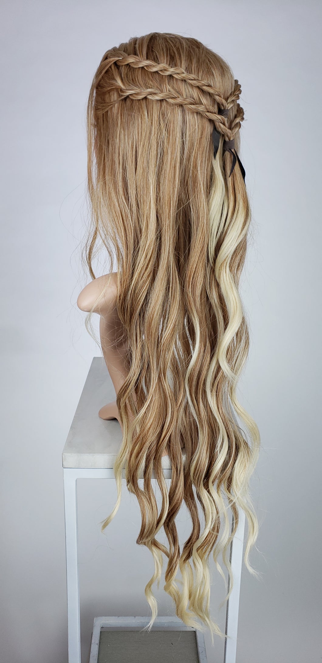 Strawberry Blonde Ombre Custom Braided Long Curly Lace Front Wig