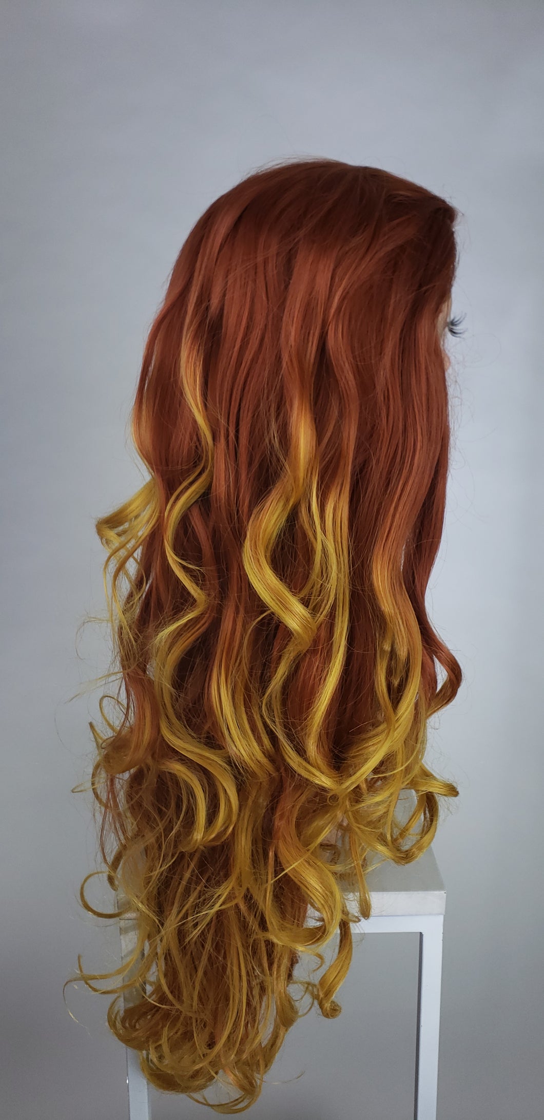 Red And Golden Blonde Ombre Long Curly Lace Front Wig Princess