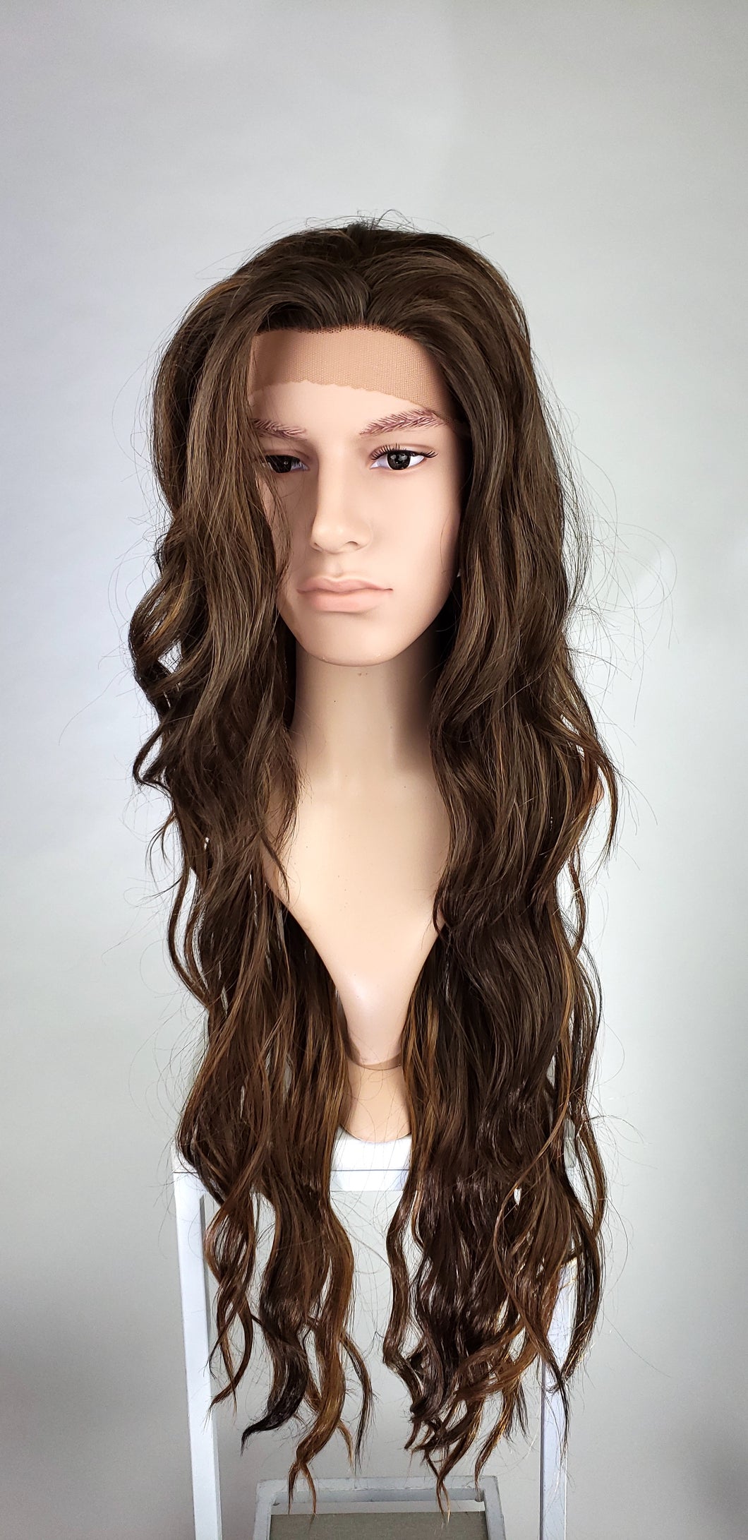Dark Brown With Highlights Long Curly Lace Front Wig