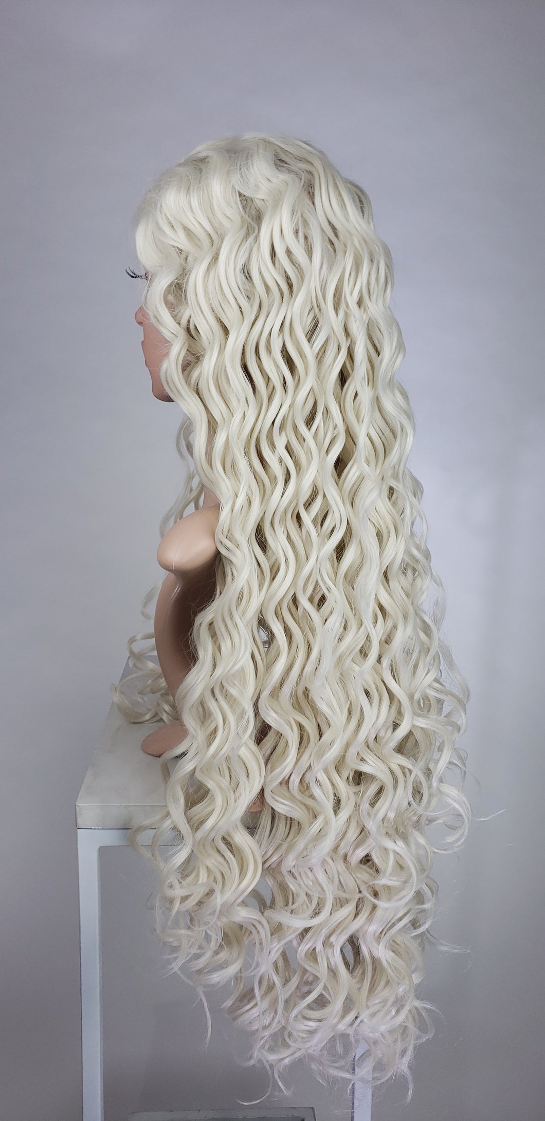 white blonde curly wig