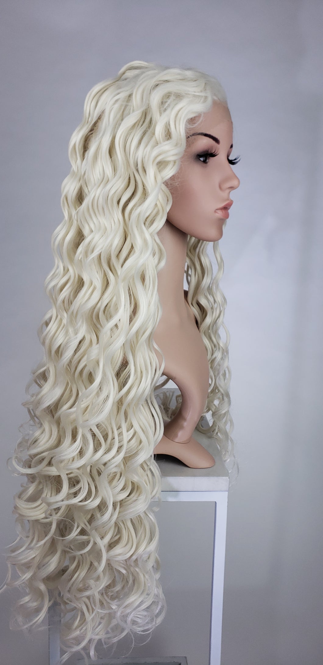 White Blonde Long Curly Lace Front Wig - Extra Thick 200% Hair Density