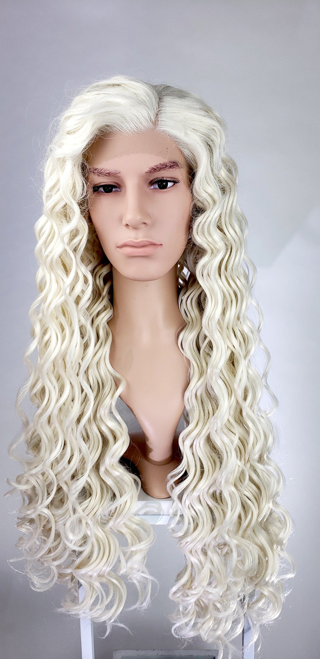 white blonde curly wig