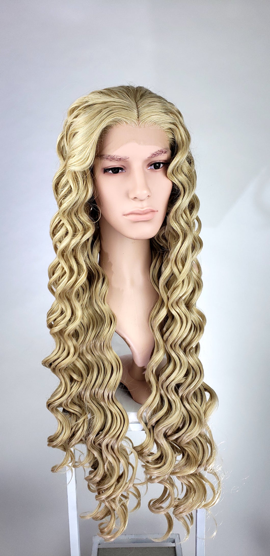 Mens Dirty Blonde Long Curly Lace Front Wig Lpmia67 Pose Wigs