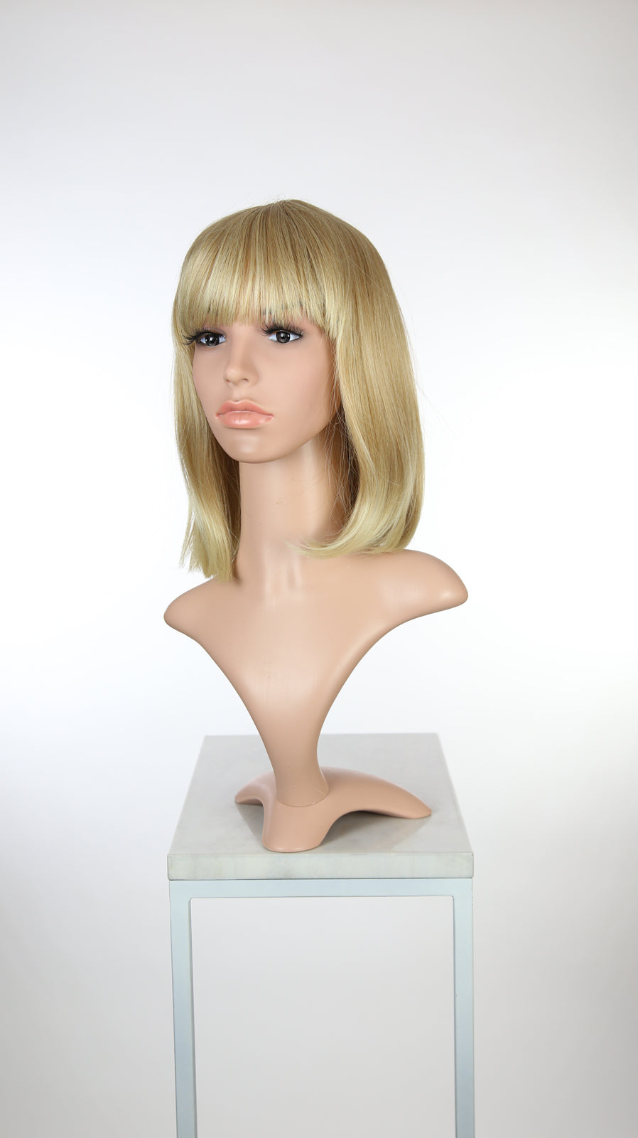 Strawberry Blonde Ombre Medium Length Straight Bob With Bangs