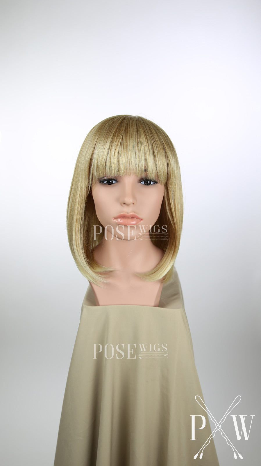 Strawberry Blonde Ombre Medium Length Straight Bob With Bangs