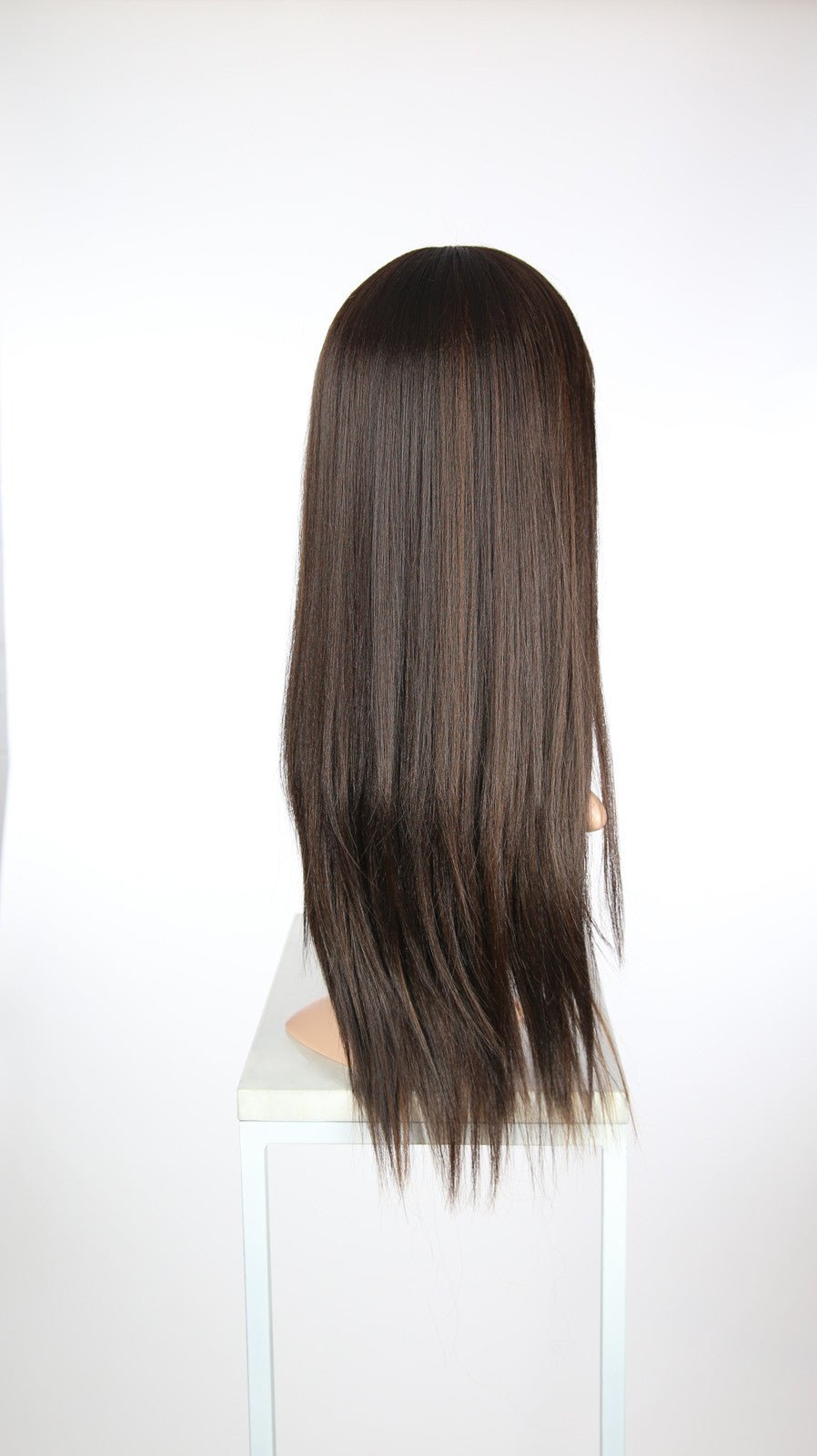 Dark Brown With Highlights Long Straight With Bangs Fashion
