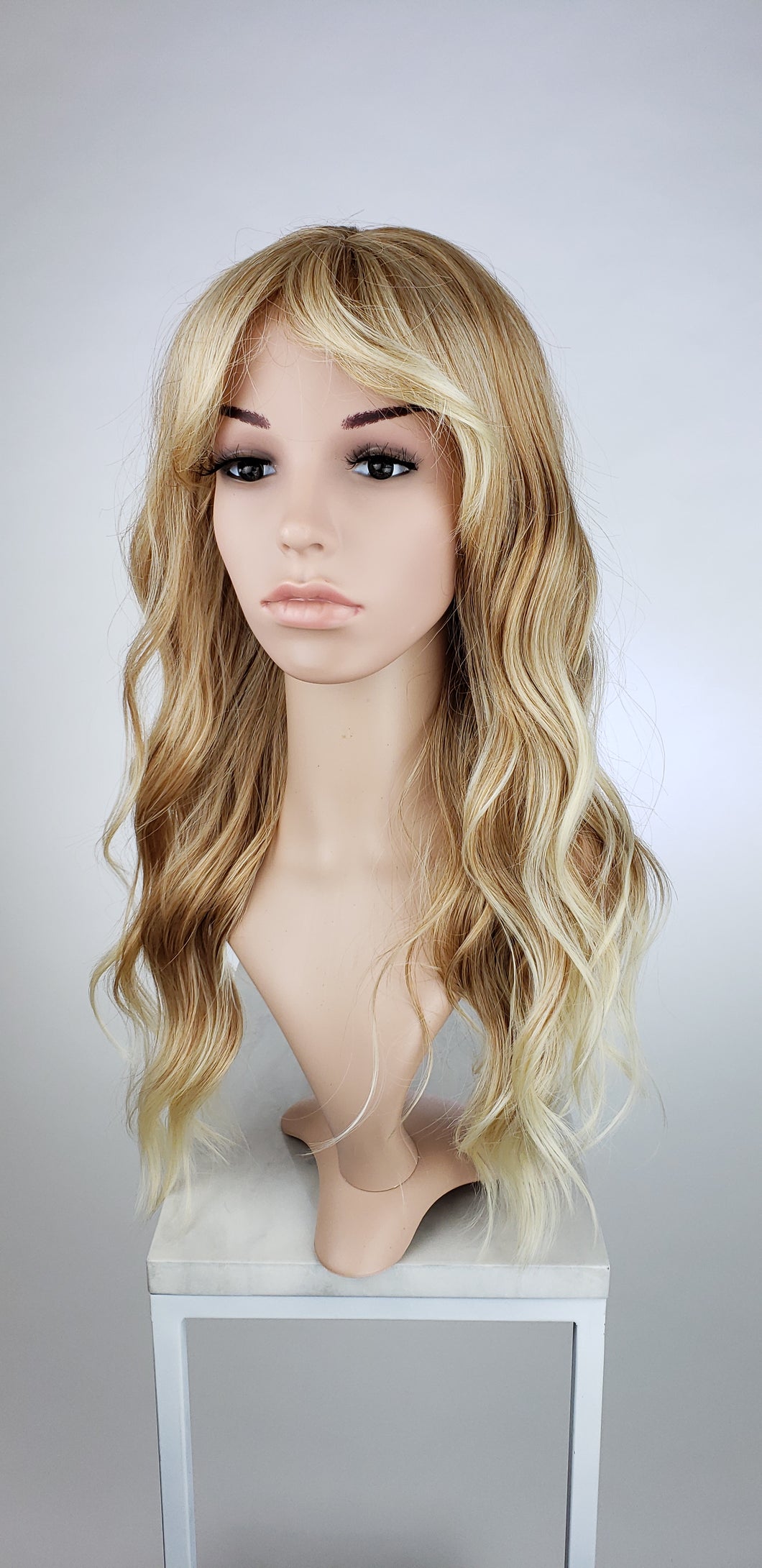 Strawberry Blonde Ombre Long Curly Hair With Bangs Fashion Wig