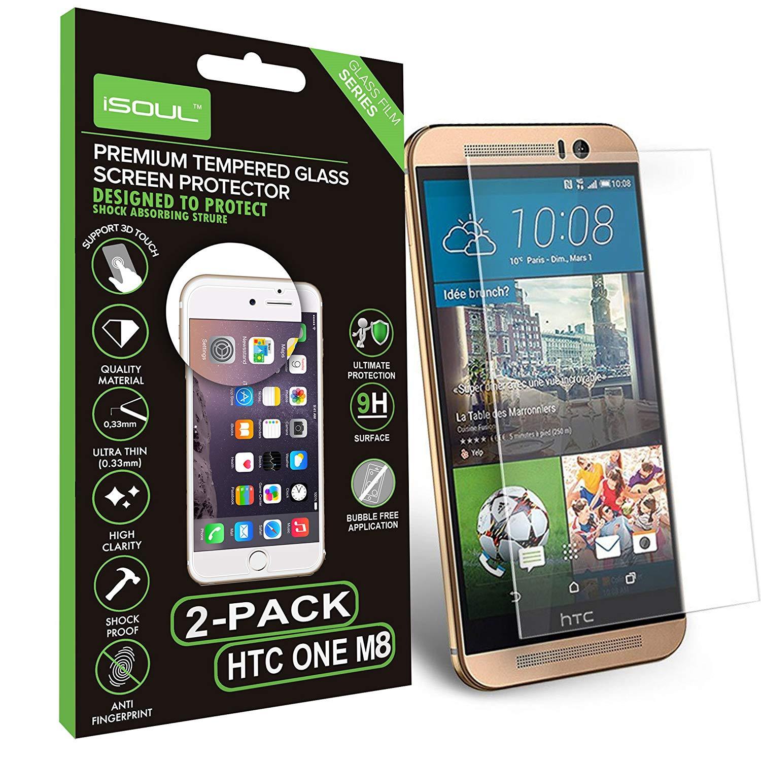 2x Isoul Premium Htc One M8 Ultra Slim Tempered Glass Screen Protector