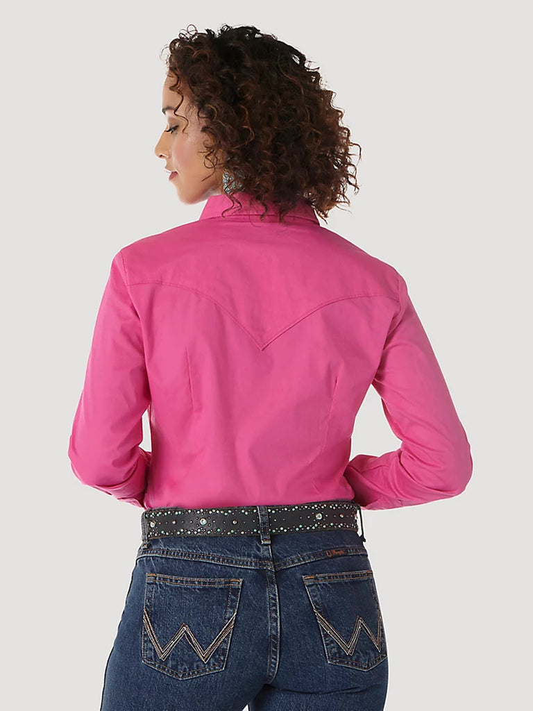 Wrangler Women's Pink L/S Shirt - Snaps w/ Reno Rodeo Logo