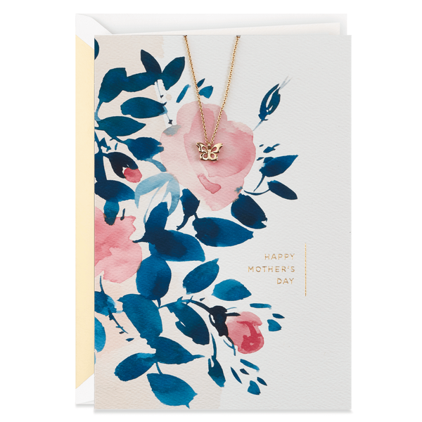 mother's day card with butterfly necklace
