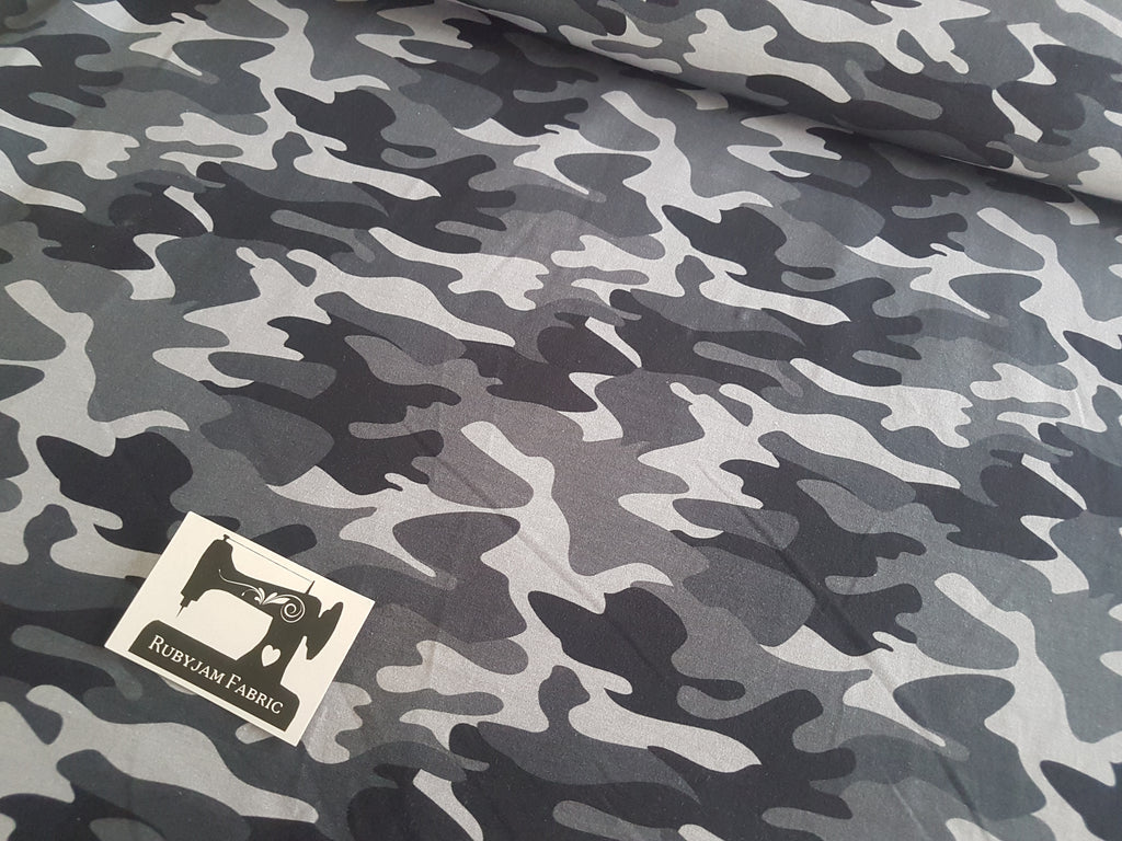 Camouflage Grey - cotton lycra - 150cm wide – Rubyjam Fabric