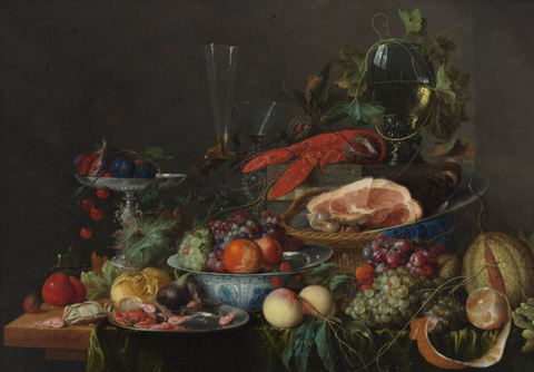 Jan Davidsz de Heem, Still Life with Ham, Lobster and Fruit, c. 1653.