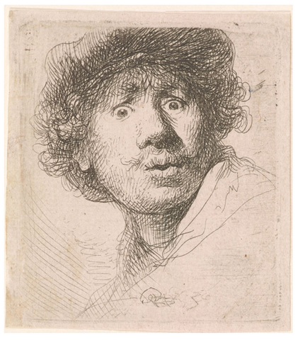 ‘Self-Portrait in a Cap, Open Mouthed’ by Rembrandt van Rijn - 1630 - THE SPACE gallery